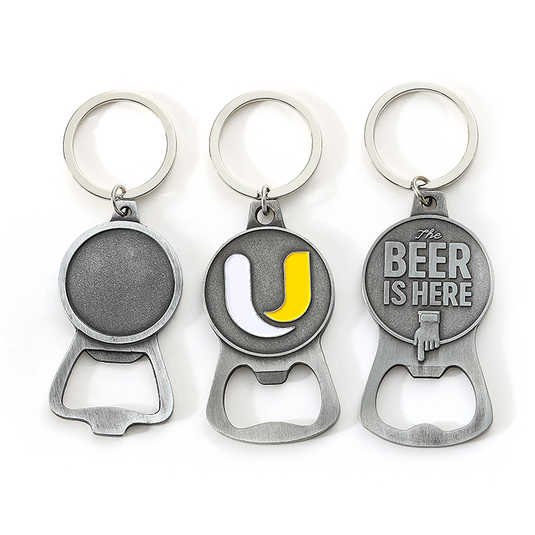 Custom Metal Antique Silver Bottle Opener Keyring for Gift