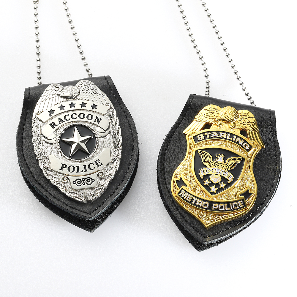 Custom Metal Gold 3D Security Badge With Leather Holder