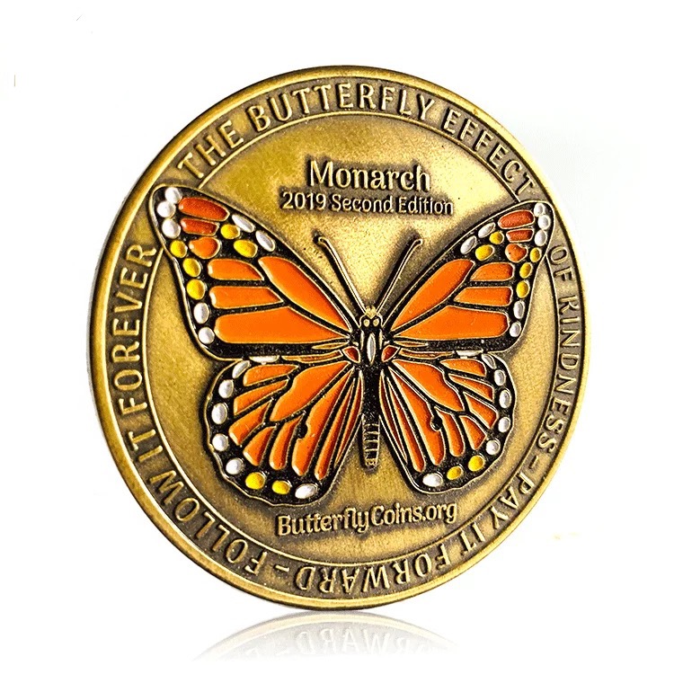 Customized Metal Antique Gold Butterfly Souvenir Coin