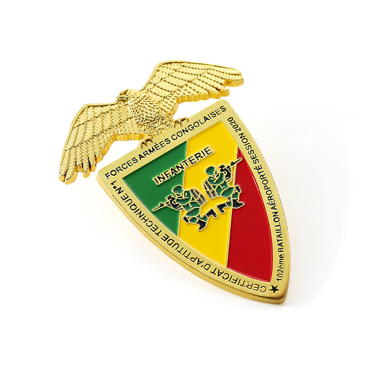 Custom Metal Gold Badge for Forces Armees Congolaises with Brooch
