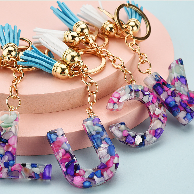 Candy Colour Custom Transparent Acrylic Letter Keychain with Tassel