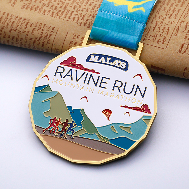Unique Most Beautiful Gold Mountain Running Medal for Marathon