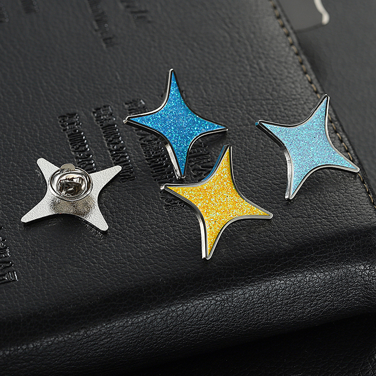 Custom Metal Silver Soft Enamel Glitter Star Pin