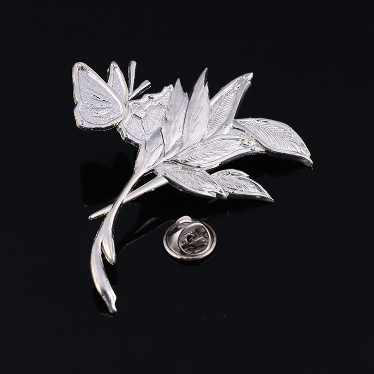 Custom Metal Alloy Butterfly And Leaf 3D Brooch