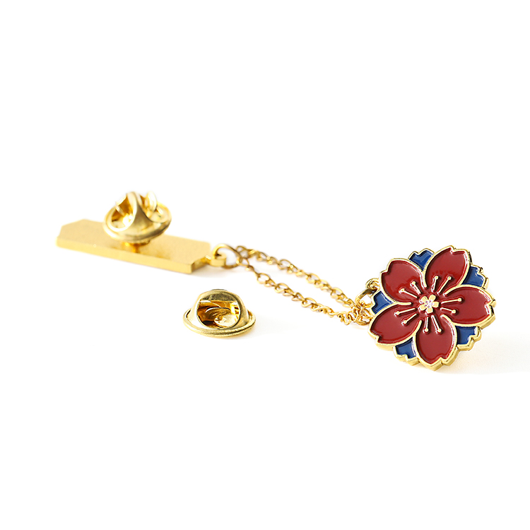 Metal Alloy Gold Flower Chain Pin Custom