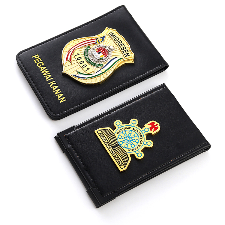 Custom Metal Shield Badge with Leather Id Inserts