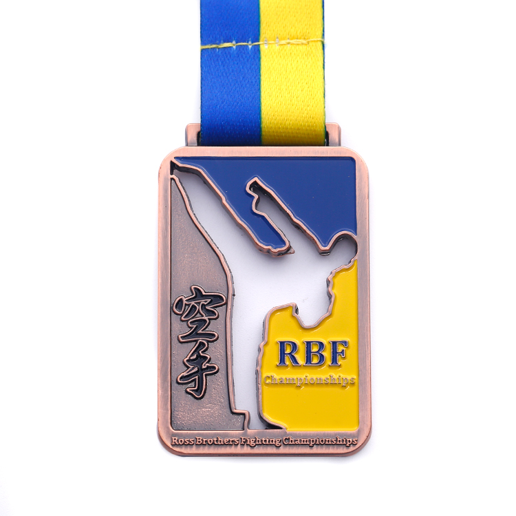 Rectangle Metal Bronze Ross Brothers Karate Medal for Champion